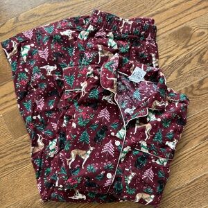 Lands End Bundle Flannel Pajamas Women’s Tall Small Rich Burgundy Holiday Hounds